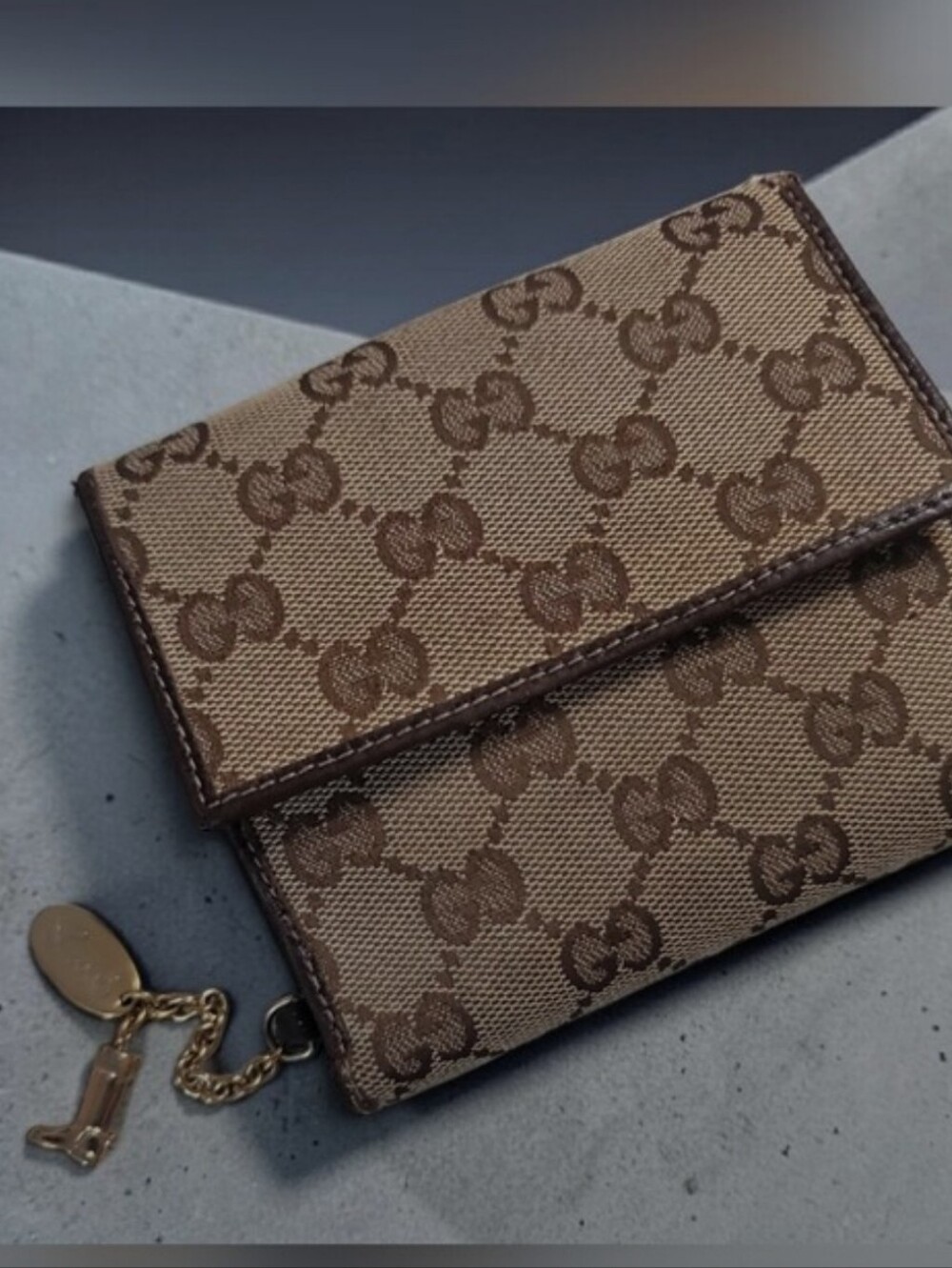 Gucci Beige and Brown GG Canvas Bi-Fold Wallet with Boot Charm - Picture 8 of 11